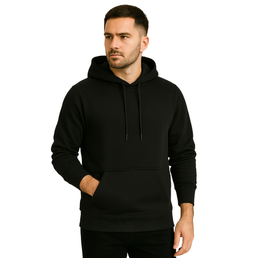Unisex Fleece Hoodie – Black | Winter Warm Cotton Pullover for Men & Women